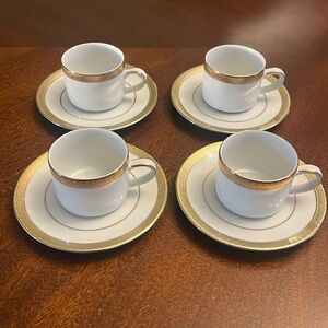 Set of 4 Centurion Collection 9414 Pure Gold Demitasse 1-7/8” Cups 5" Saucers